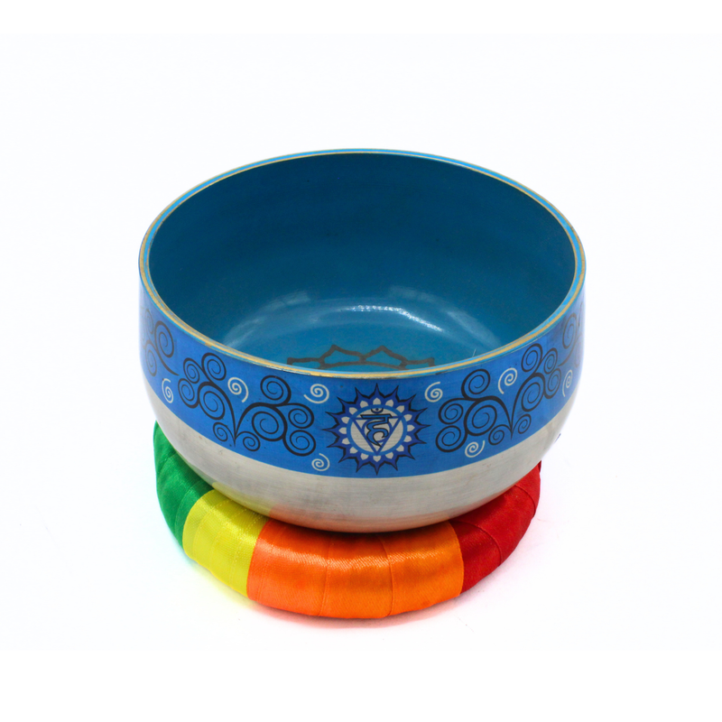 Throat Chakra Singing Bowl Silver Brass - Light Blue - Image 3