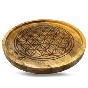 Mango Wood Crystal Grid Tray Flower of Life Reverse 30 Cm