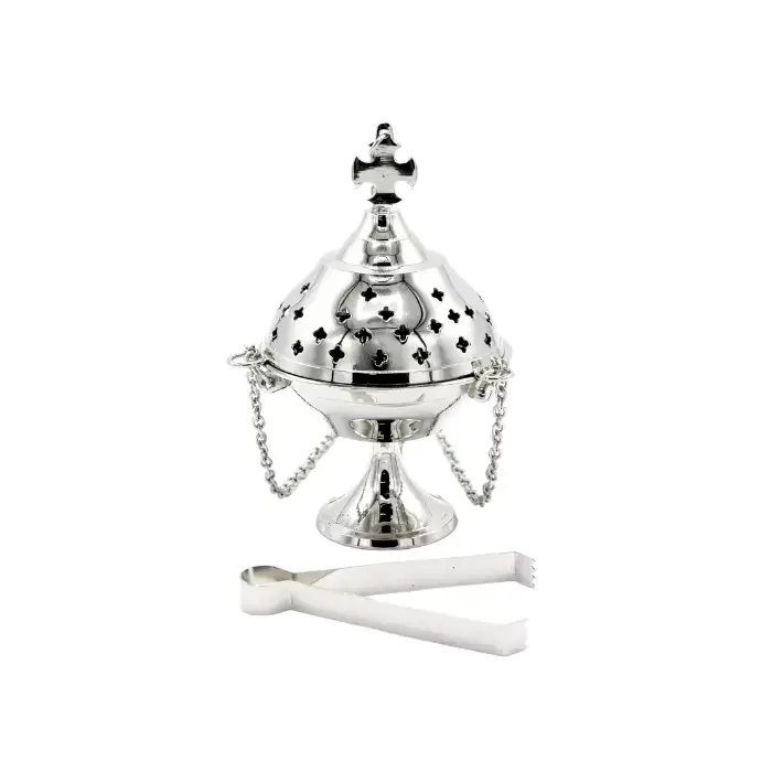 Nickel Hanging Incense Burner with Cross