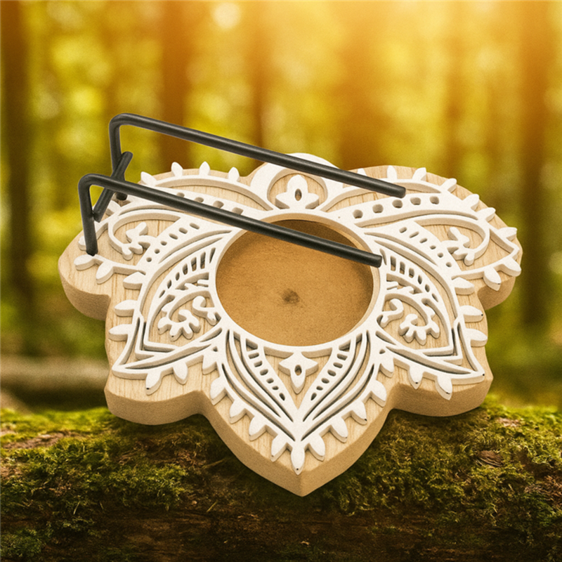 Palo Santo & White Sage Burner Lotus (Natural Wood) - Image 2