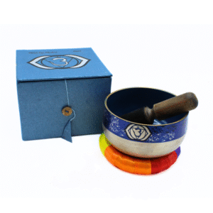 Third Eye Chakra Singing Bowl silver brass - Cobalt blue