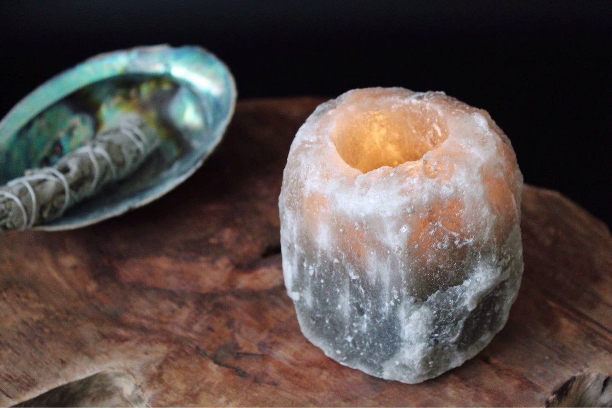 Himalayan Salt Tealight Holder Black . - Image 2