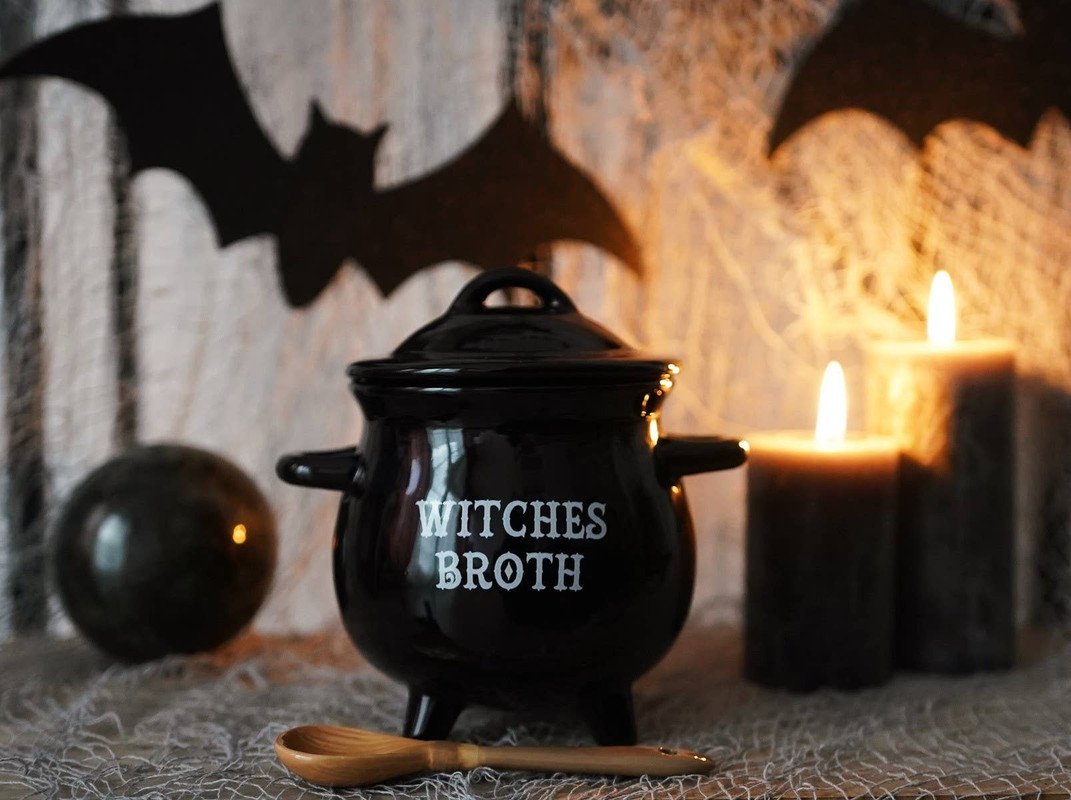 Witches Broth Cauldron Soup Bowl With Broom Spoon - Image 2