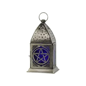 Pentacle Lantern - Iron & Blue Glass