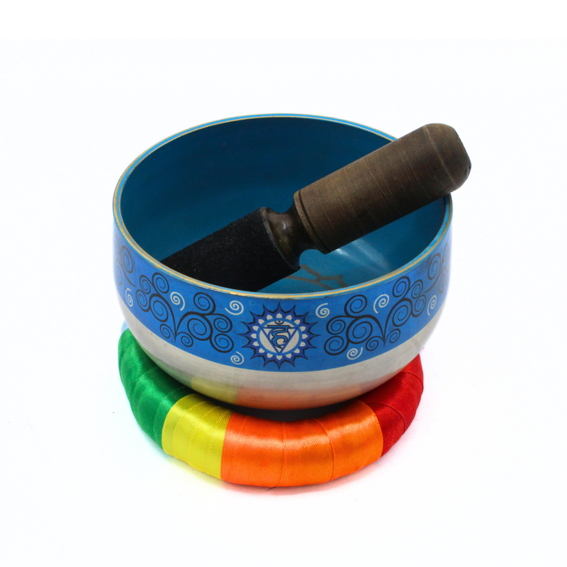 Throat Chakra Singing Bowl Silver Brass - Light Blue - Image 2