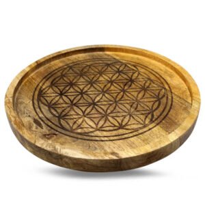 Mango Wood Crystal Grid Tray Flower of Life 30 cm
