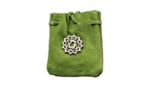 Suede Pouch-Green with Chakra Symbol 3.25x2.75"