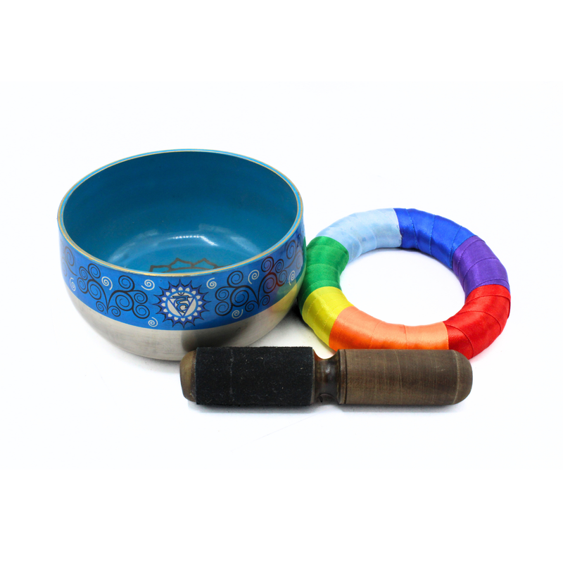 Throat Chakra Singing Bowl Silver Brass - Light Blue - Image 4