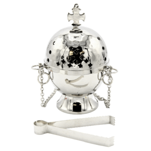Incense Burner Cup and Tong Nickel ( 16 cm )