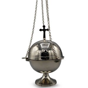 Nickel Hanging Incense Burner with Cross (18cm)