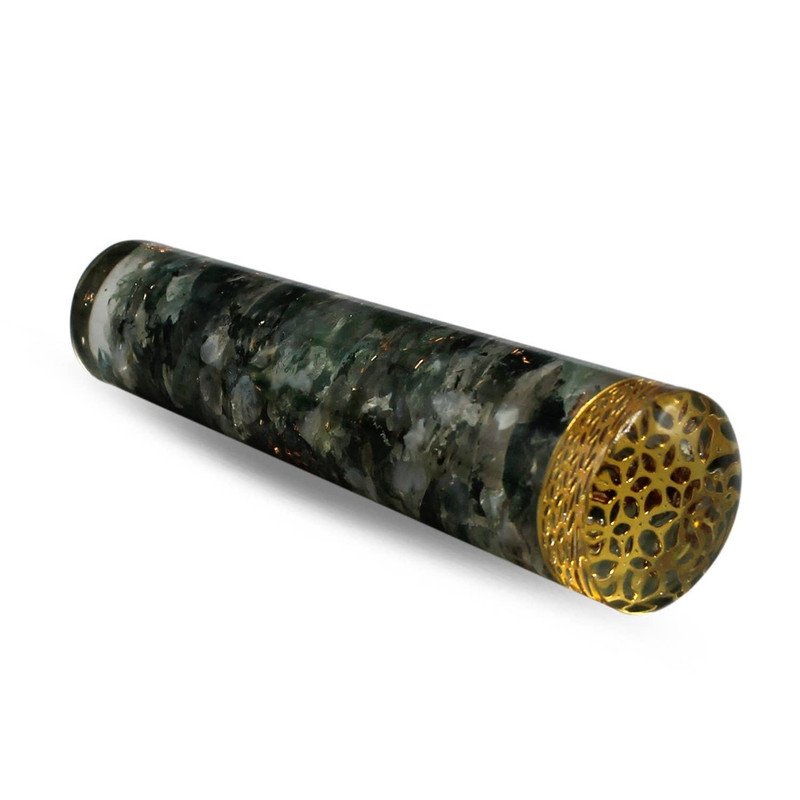 Orgone Smooth Massager Moss Agate with Flower of Life