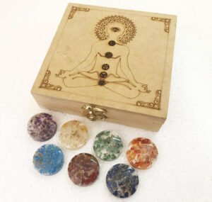 Buddha Etched Chakra Box with Orgone Chakra Disc Set