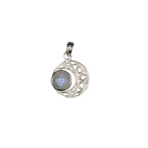 Sterling Silver Pendant-Celtic Moon Rainbow Moonstone