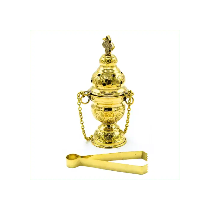 Incense Burner with Cup & Tong Brass Polish