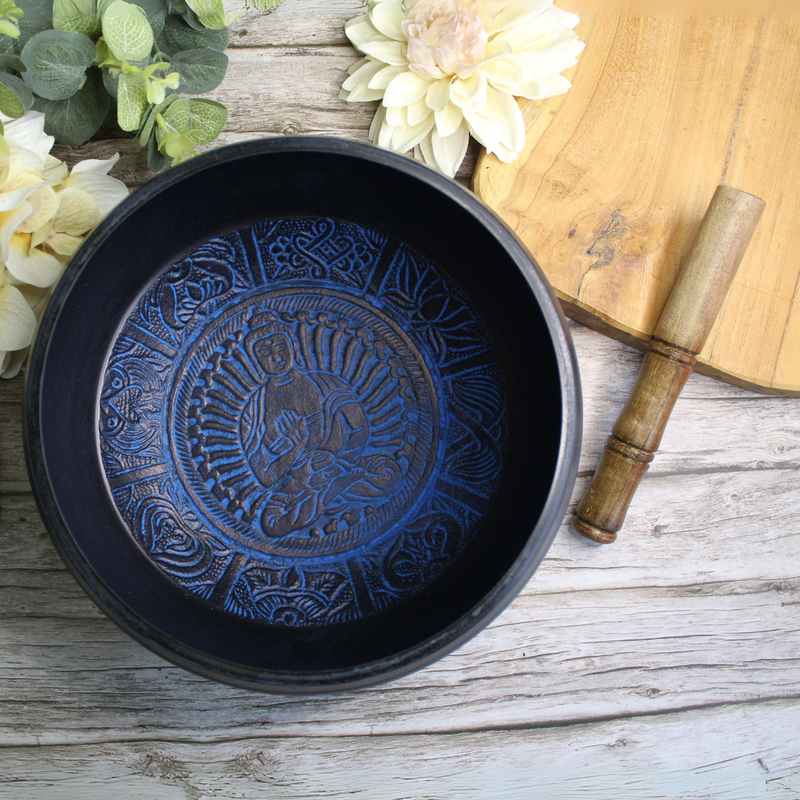 Singing Bowl aluminium 20 cm Buddha Blue - Image 3