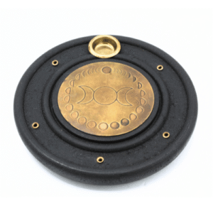 Mango Wood Incense Burner Brass Moon Phase 10 cm