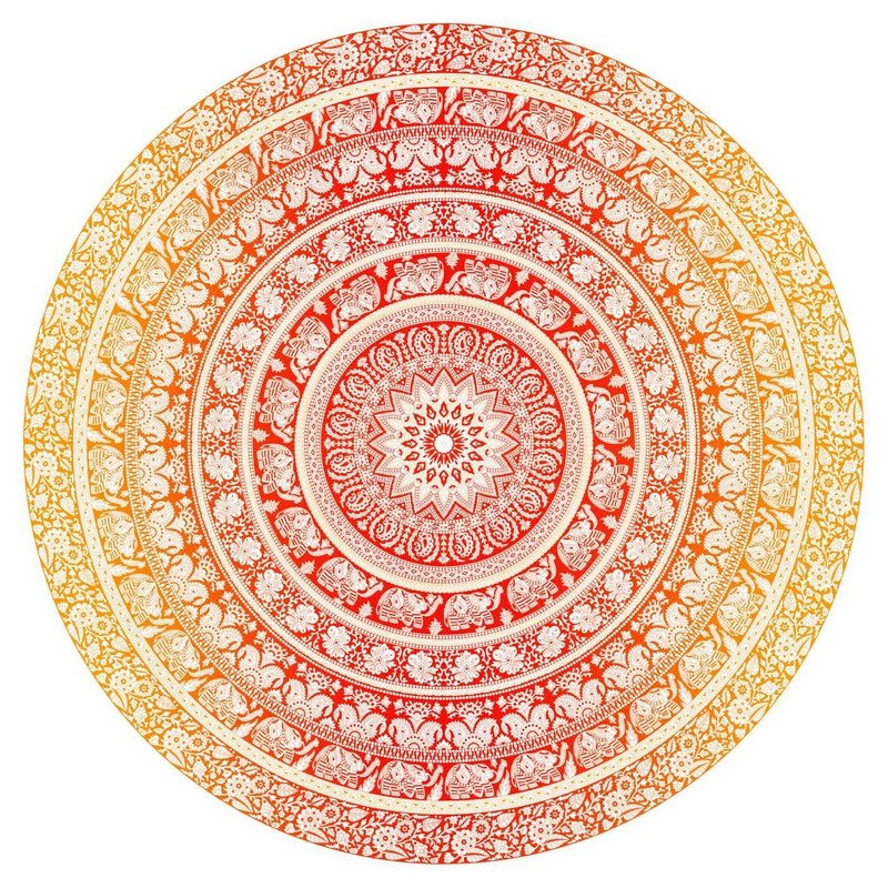 Round Cotton Tapestry 72" ELEPHANT (yellow)