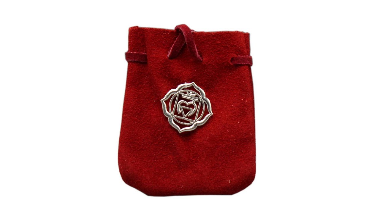 Suede Pouch-Red with Chakra Symbol 3.25x2.75"