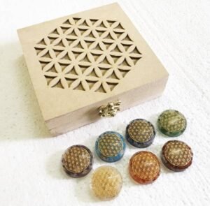 Flower of Life Box with Orgone Fol Engraved Discs