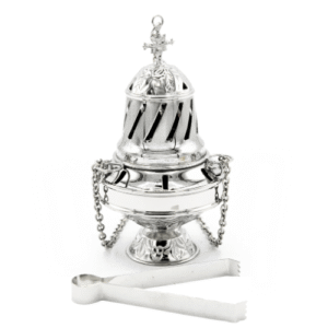 Incense Burner Cup and Tong Nickel ( 15 cm )