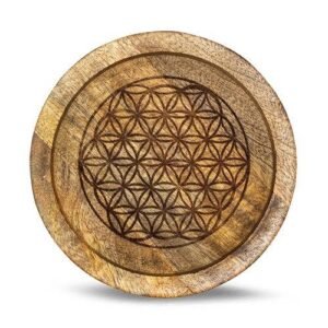 Mango Wood Crystal Grid Tray Flower of Life 15 Cm