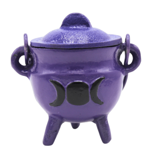 Cast Iron Cauldron Triple Moon Purple & Black