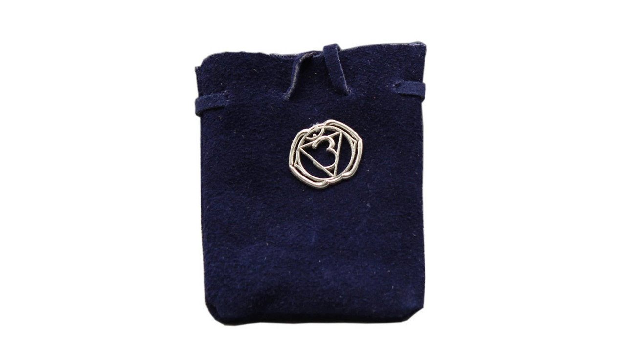 Suede Pouch-Blue with Chakra Symbol 3.25x2.75"