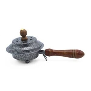 Incense Pan with Mango Wood Handle - Silver