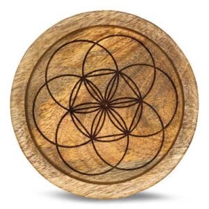 Mango Wood Crystal Grid Tray Seed of Life 15 cm