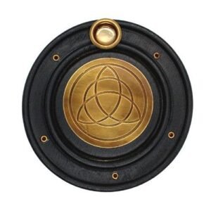 Mango Wood Incense Burner Brass Triquetra 10 cm