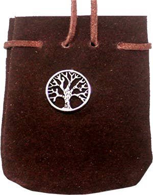 SUEDE POUCH ROUNDED WITH STRAP BROWN- TREE OF LIFE 3.25" x