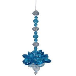 Glass Hanging Crystal 7 Chakra Beads Lotus Flower Light Blue