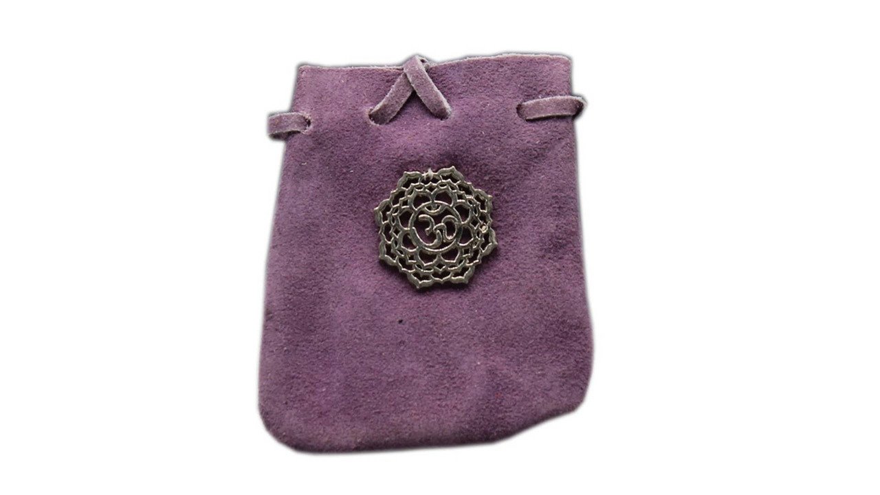Suede Pouch-Purple with Chakra Symbol 3.25x2.75"