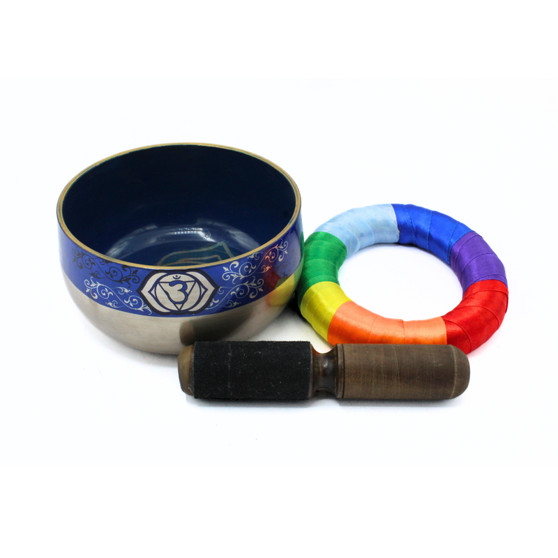 Third Eye Chakra Singing Bowl silver brass - Cobalt blue - Image 4
