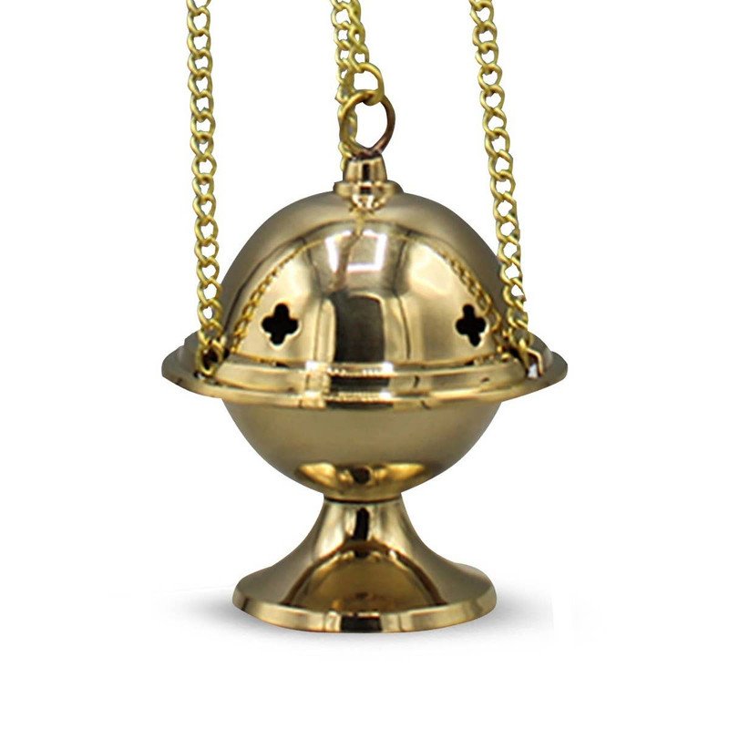Incense Burner with Chain and Cup - Brass Polish