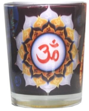 Printed Glass Votive Holder - Om -