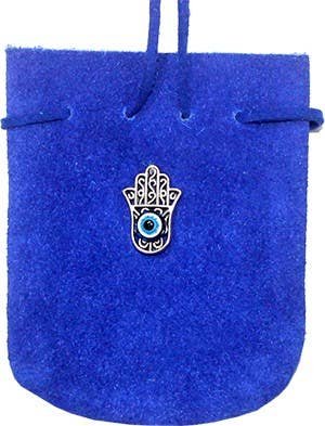Suede Pouch Rounded with Strap Cobalt- Fatima Hand 3.25" X 2