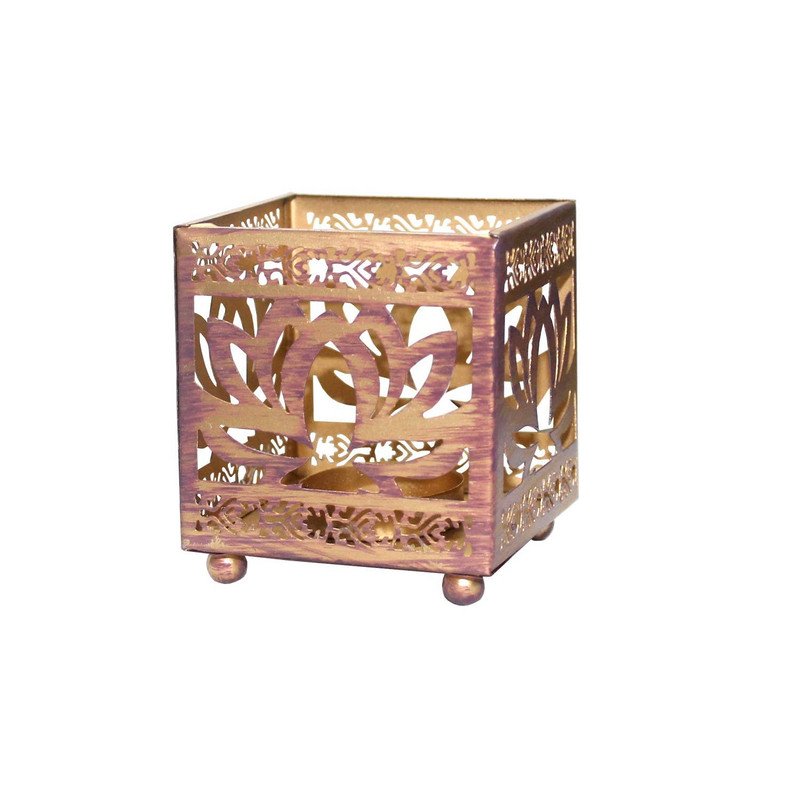 Metal T-Light Holder Pink-Lotus