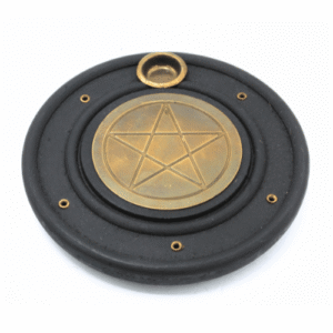 Mango Wood Incense Burner Brass Pentagram 10 cm