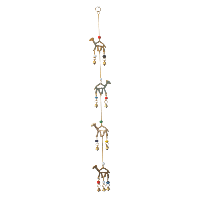 Hanging bells with 4 Brass Camels on String