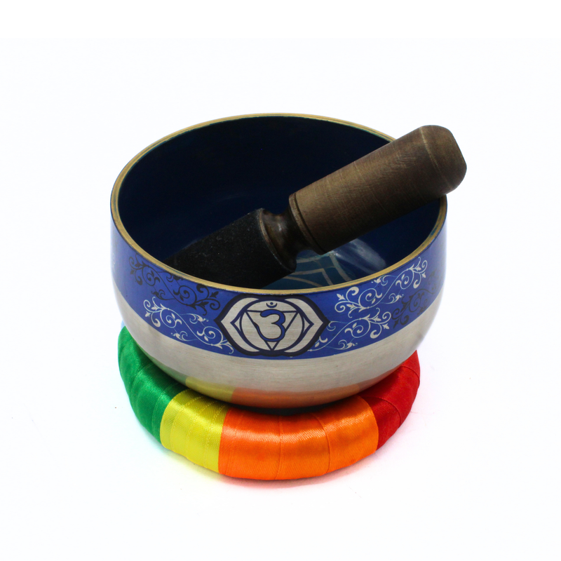 Third Eye Chakra Singing Bowl silver brass - Cobalt blue - Image 2