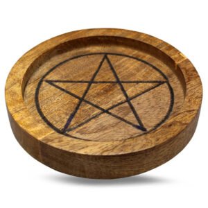 Mango Wood Crystal Grid Tray Pentagram 15 Cm