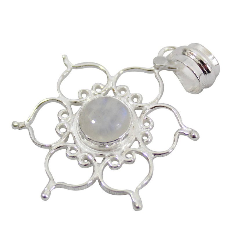 Sterling Silver Pendant Lotus- Rainbow Moonstone