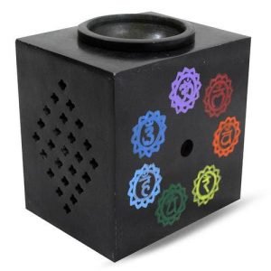 Chakra colors on black soapstone aromaburner