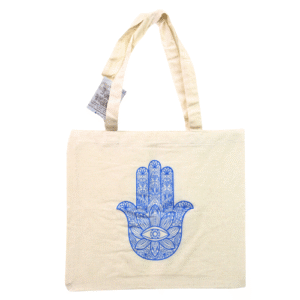 Natural Cotton Tote Bag - Turquoise Fatima Hand