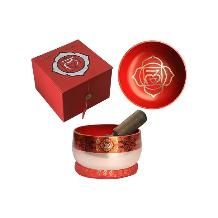 Singing bowl silver brass-red