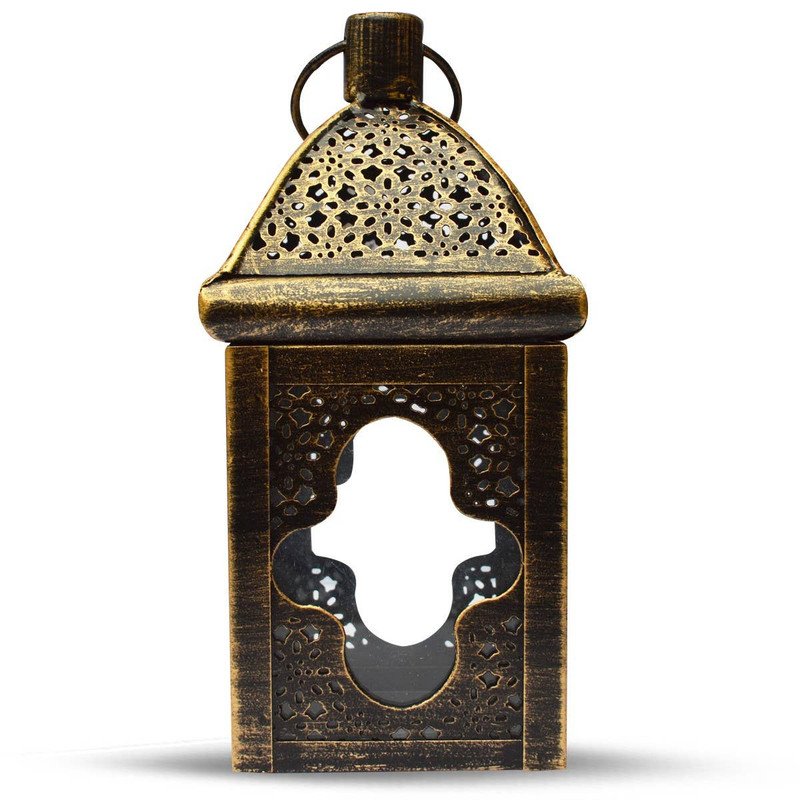 Tealight Holder Lantern - Black & Gold Iron, 21 cm