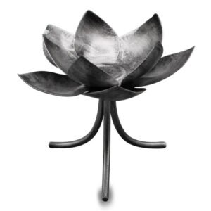 METAL LOTUS FOR SINGLE T-LIGHT ON SINGLE STAND-ANTIQUE SILVE