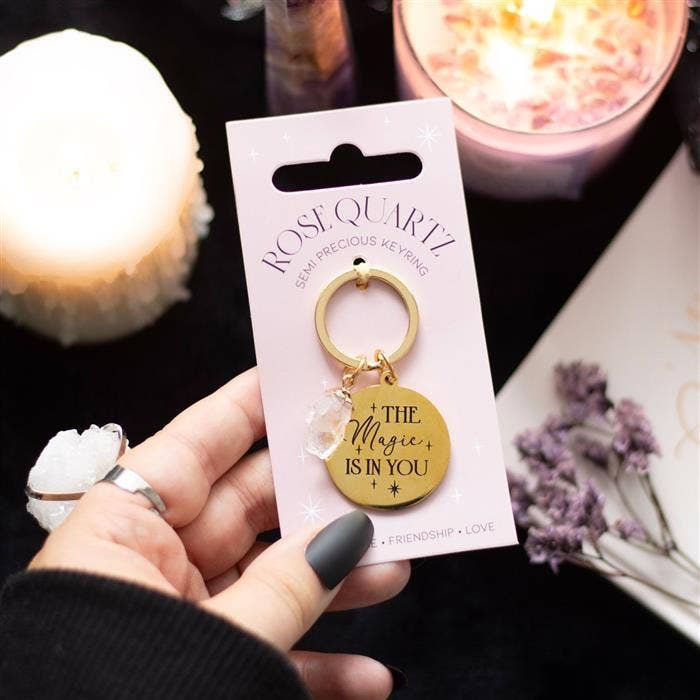 The Magic Is In You Rose Quartz Crystal Keyring - Image 2