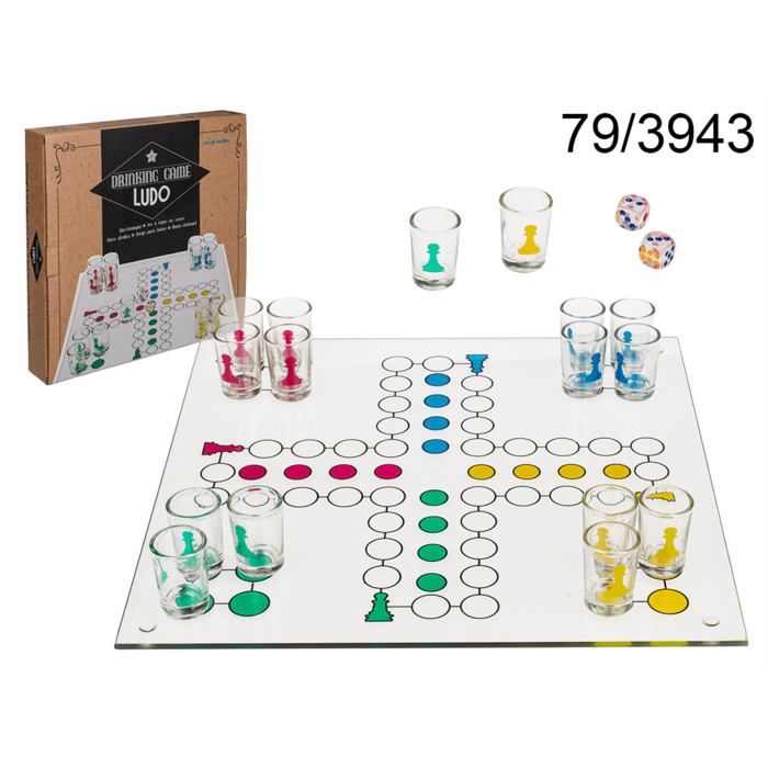 Ludo Drinking Game with 16 glasses & 2 dices,